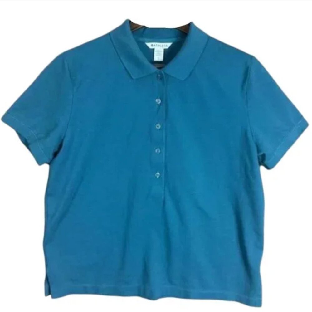 ATHLETA Pique Short Sleeve Polo Shirt Size XS Top Blue Preppy Golf NEW $79 msrp